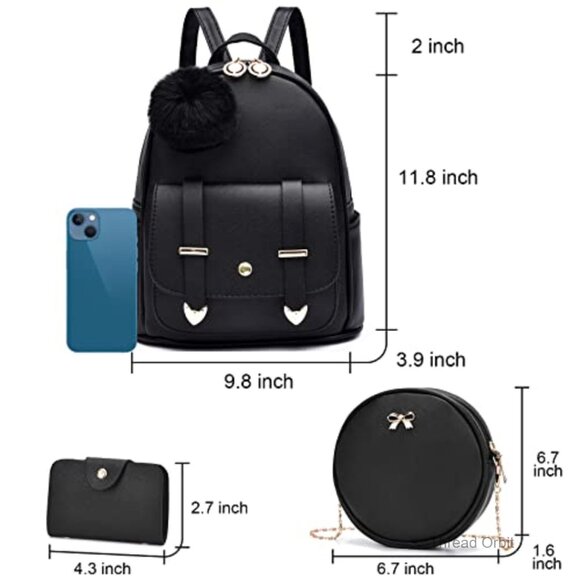 Mini Backpack Purse with Pom Pom, Adjustable Straps, Waterproof Faux Leather